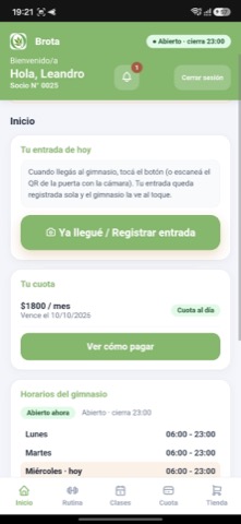 App del socio: inicio con estado de cuota