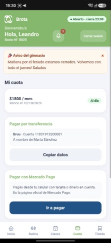 App del socio: pago de cuota con Mercado Pago